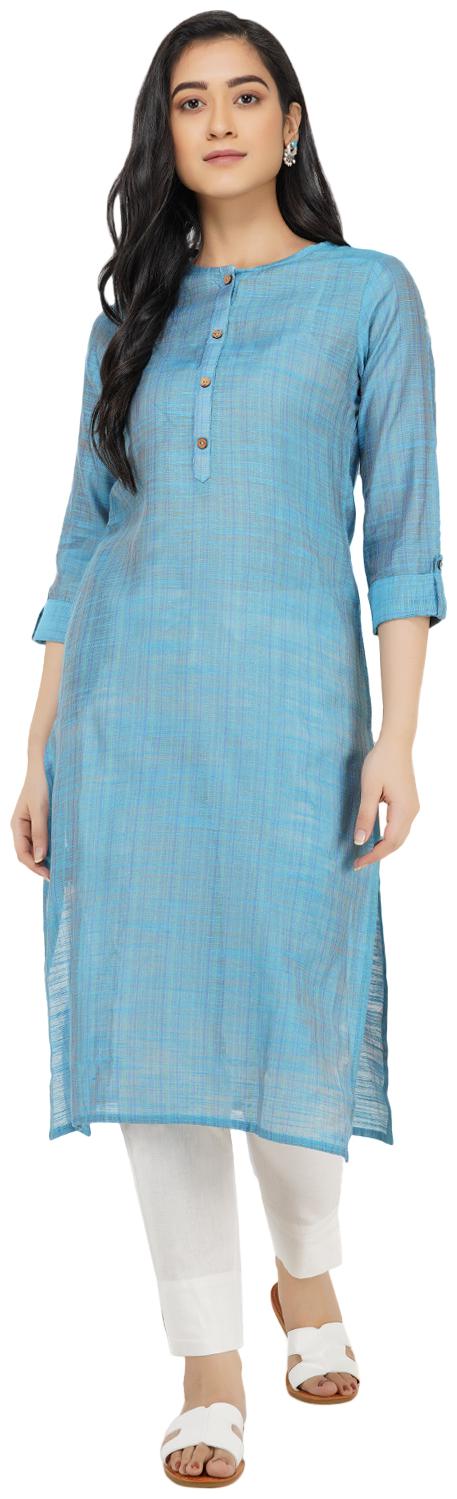 

Paislei Women Blue Solid Regular Kurti
