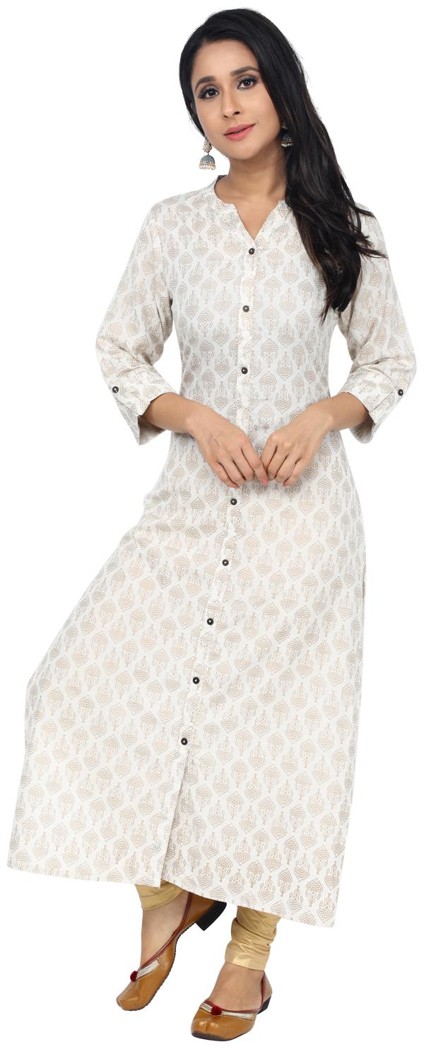 

Paislei Women White Printed Regular Kurta