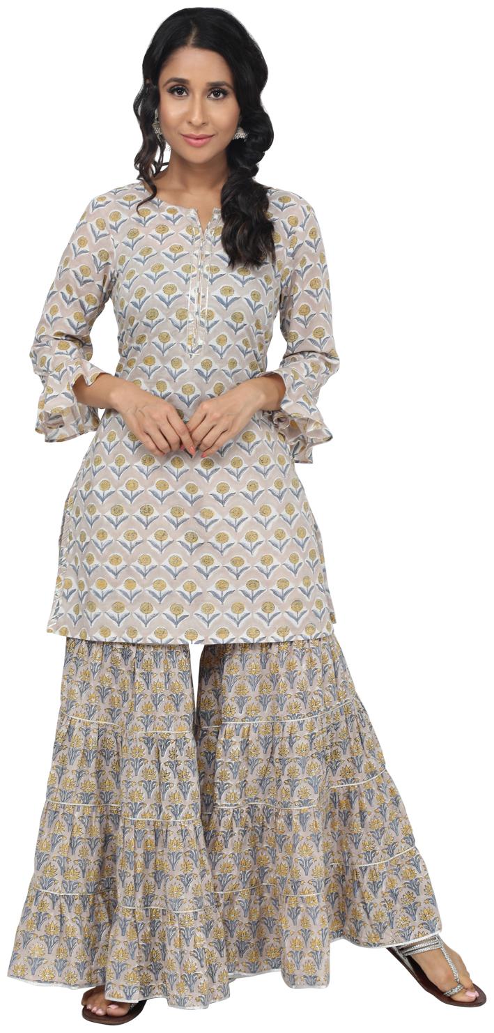

Paislei Women Beige Floral Regular Kurta With Sharara