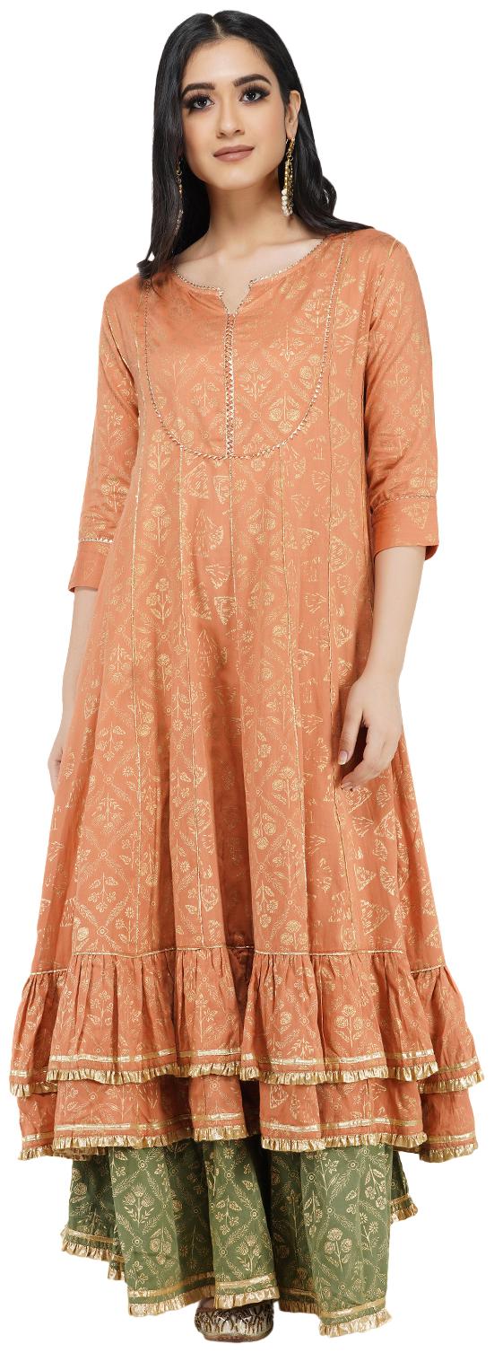 

Paislei Women Orange Floral Regular Kurta With Sharara