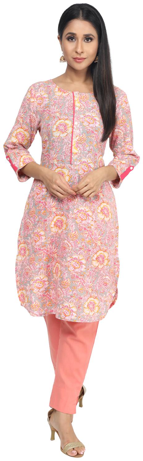 

Paislei Women Pink Floral Regular Kurta