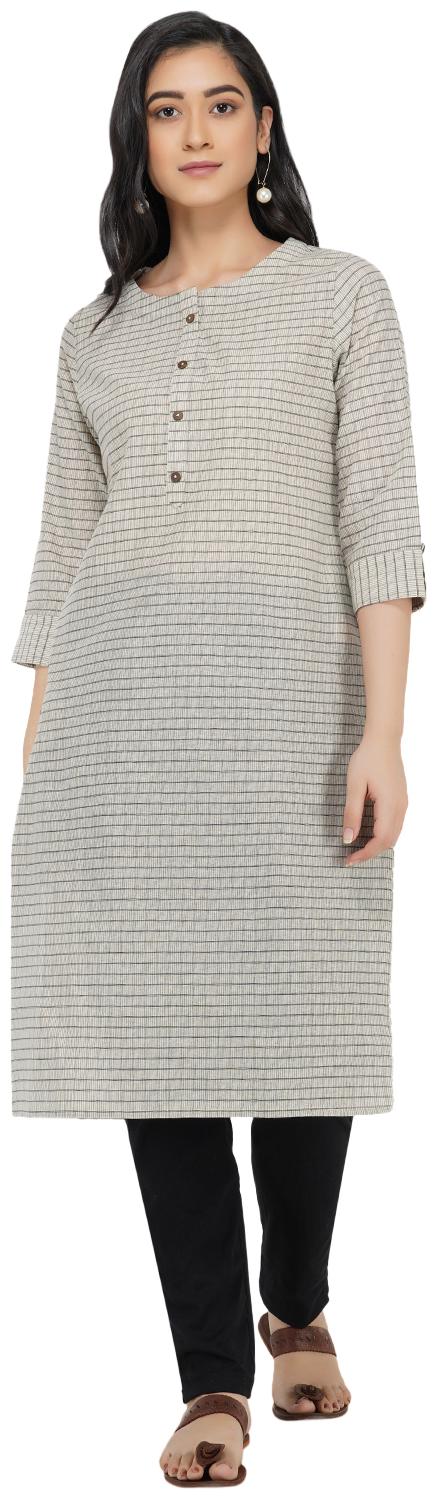 

Paislei Women Grey Striped Regular Kurti