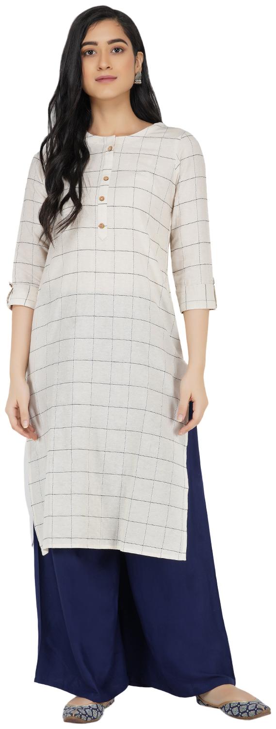 

Paislei Women Cream Checkered Regular Kurti