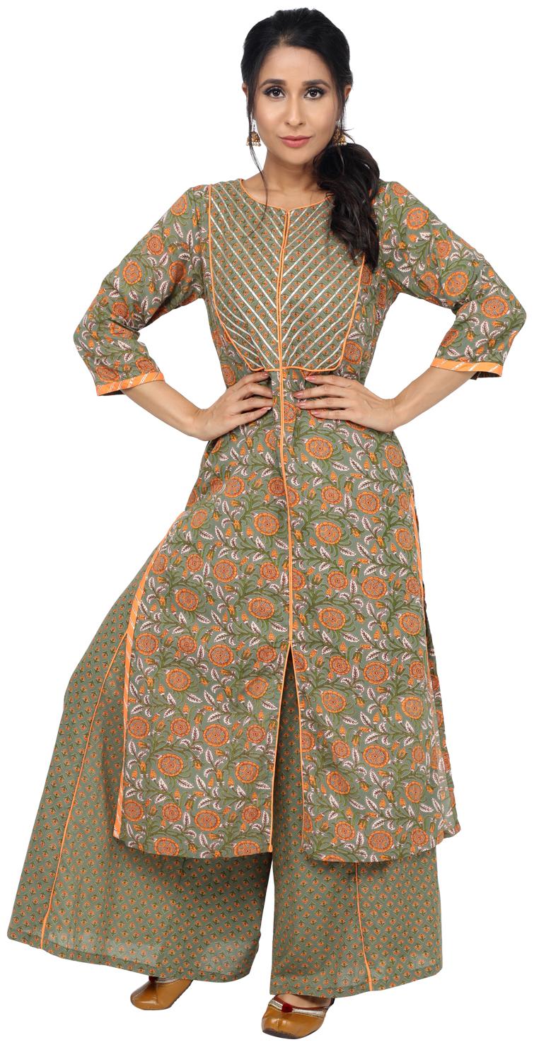 

Paislei Women Multi Floral Regular Kurta With Palazzo