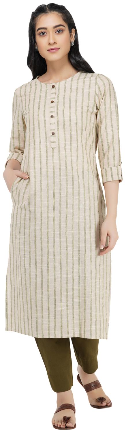 

Paislei Women Beige Striped Regular Kurti