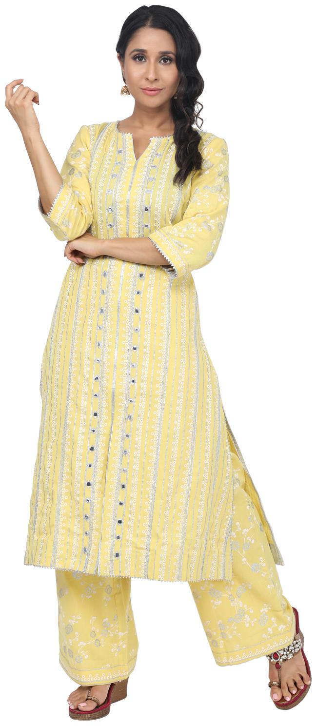 

Paislei Women Yellow Printed Regular Kurta With Palazzo