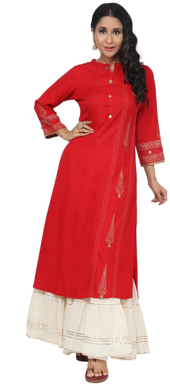

Paislei Women Red Solid Regular Kurta