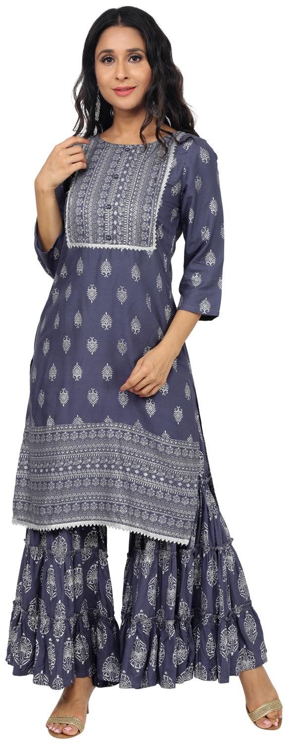 

Paislei Women Grey Printed Regular Kurta With Sharara