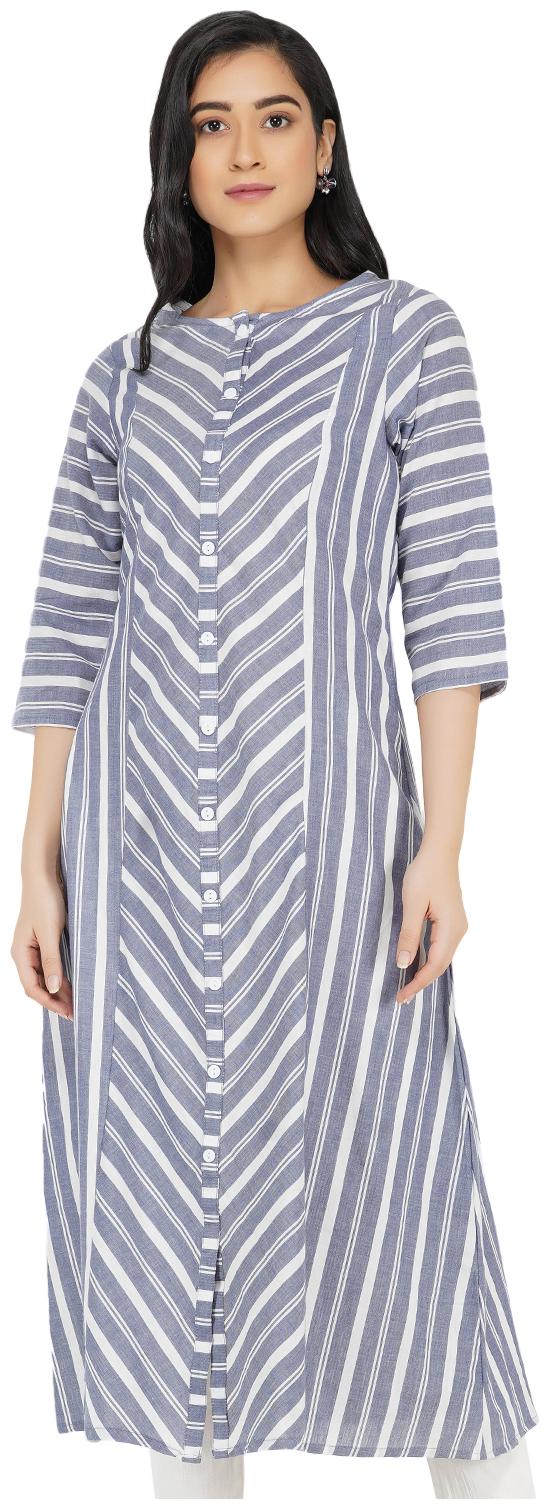 

Paislei Women Grey Striped Regular Kurti