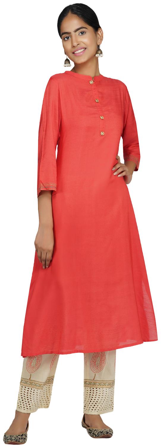 

Paislei Women Red Solid Regular Kurta With Pants