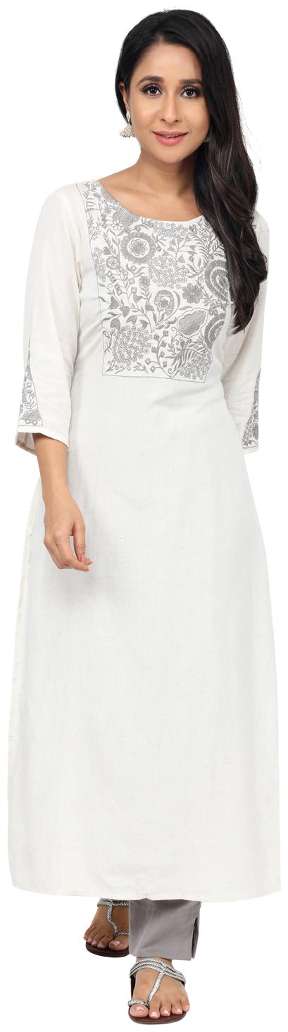 

Paislei Women White Floral Regular Kurta