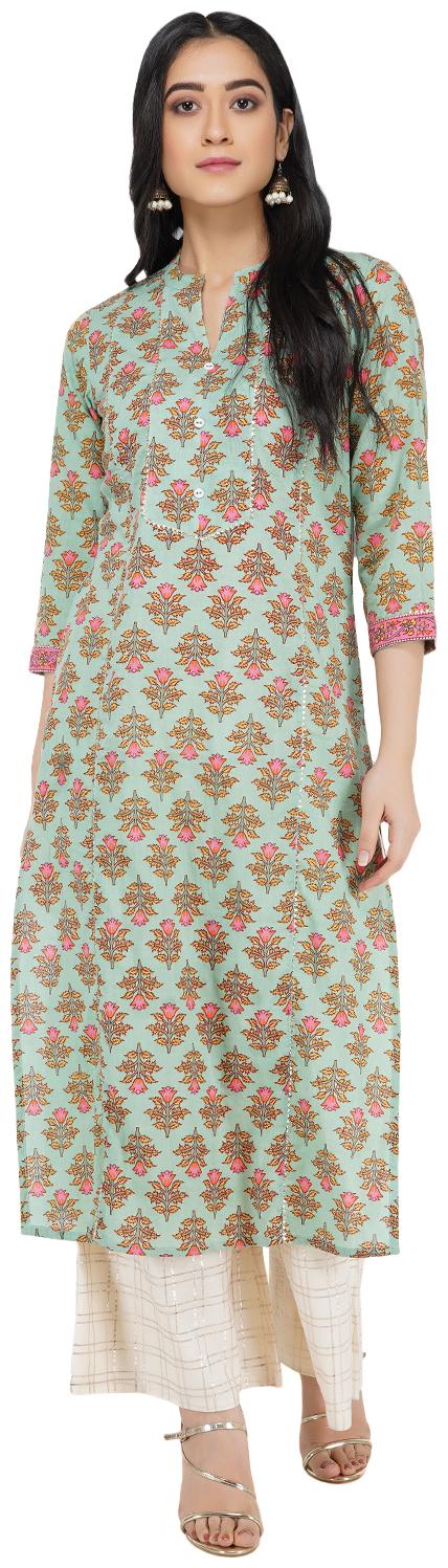 

Paislei Women Green Floral Regular Kurta With Palazzo