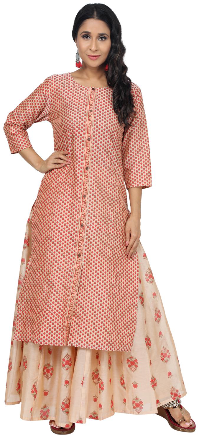 

Paislei Women Red Printed Regular Kurta With Skirt