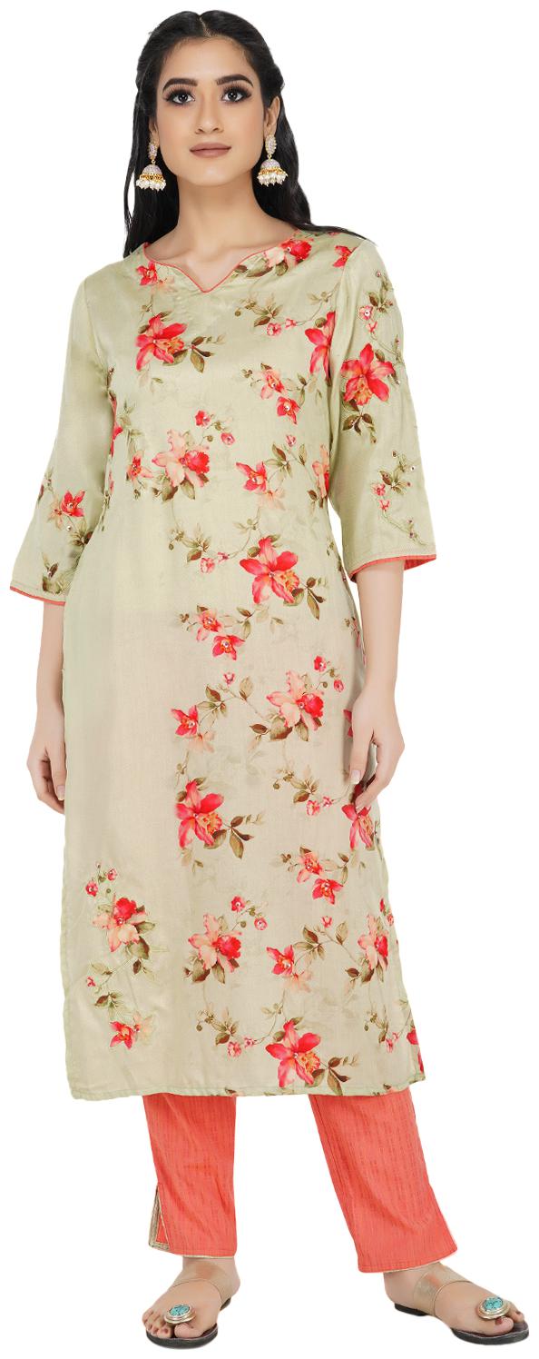 

Paislei Women Beige Floral Regular Kurta With Pants