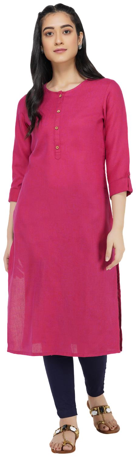 

Paislei Women Pink Solid Regular Kurti
