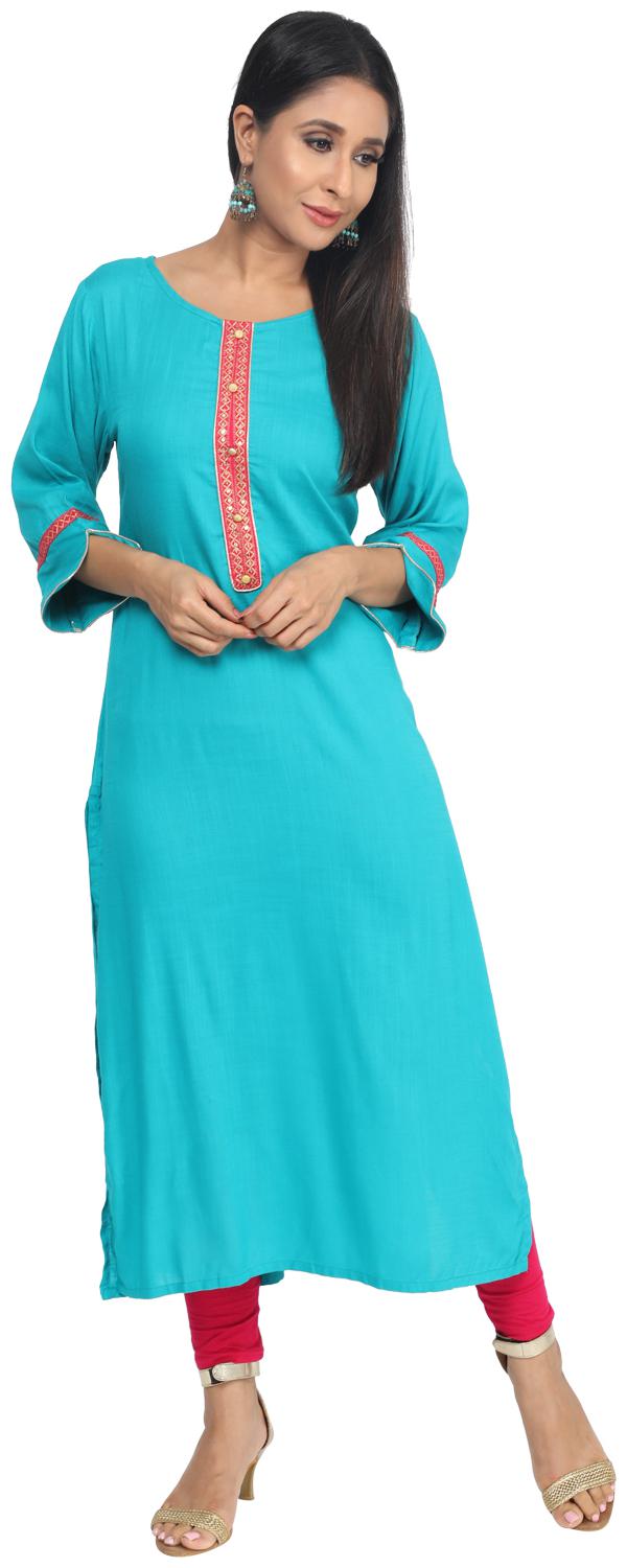 

Paislei Women Blue Solid Regular Kurta