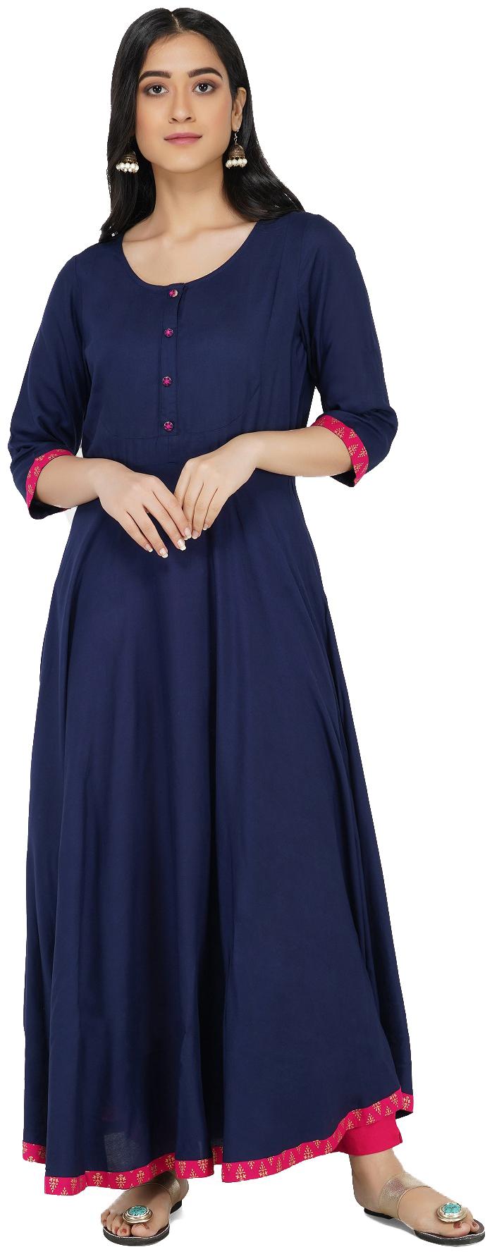 

Paislei Women Navy Blue Solid Regular Kurti