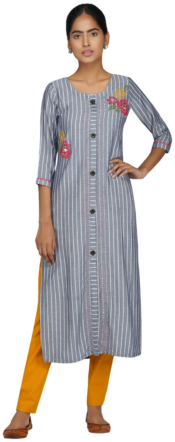

Paislei Women Grey Striped Regular Kurti