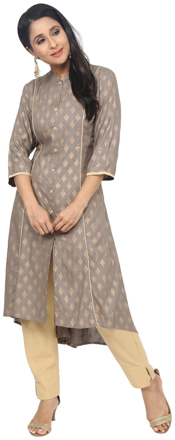 

Paislei Women Grey Printed Regular Kurta