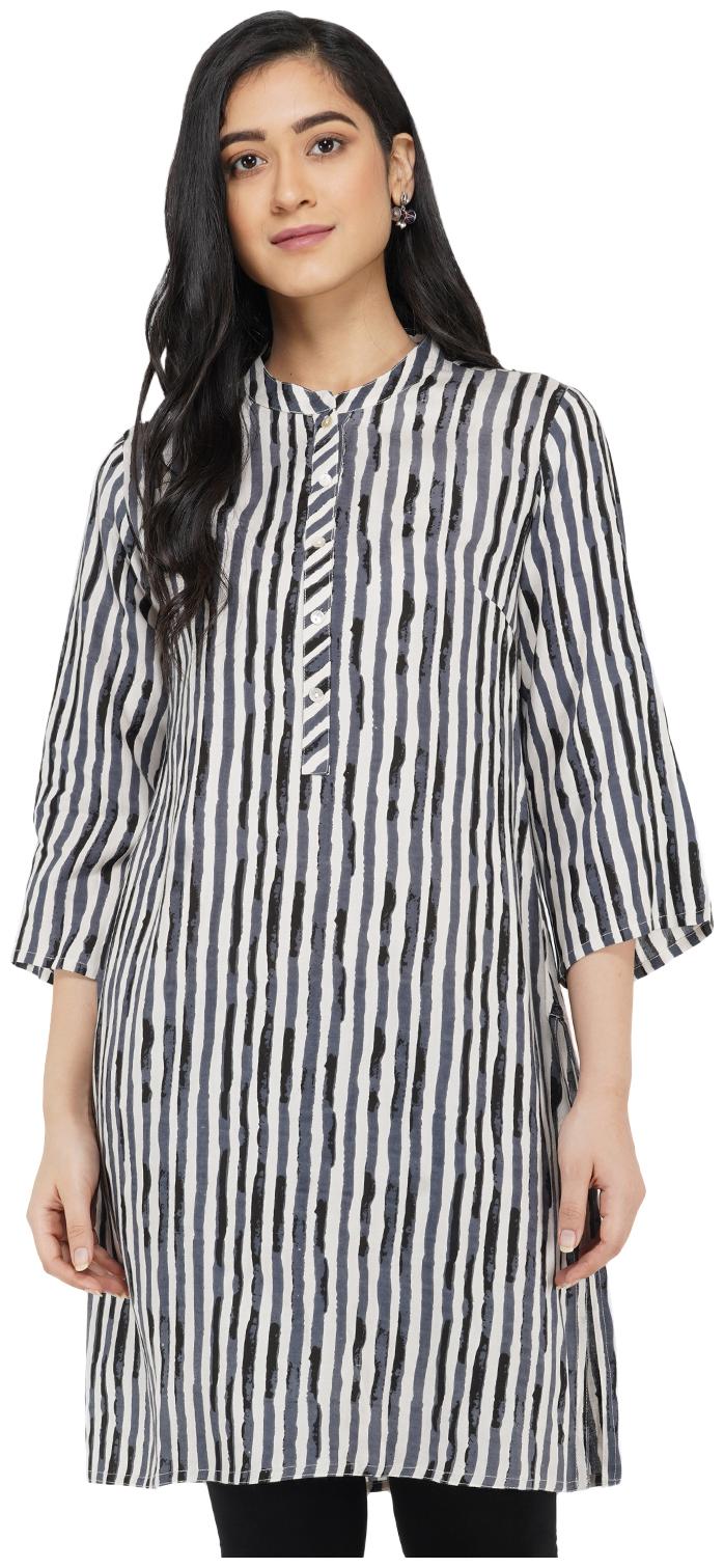 

Paislei Women White Striped Regular Kurti