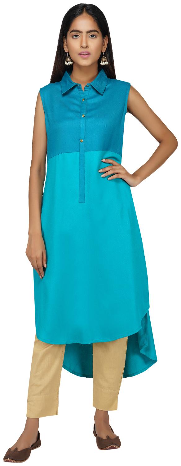 

Paislei Women Blue Solid Regular Kurti