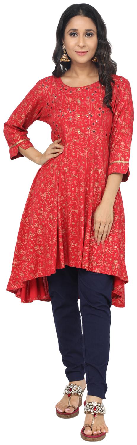 

Paislei Women Red Floral Regular Kurta