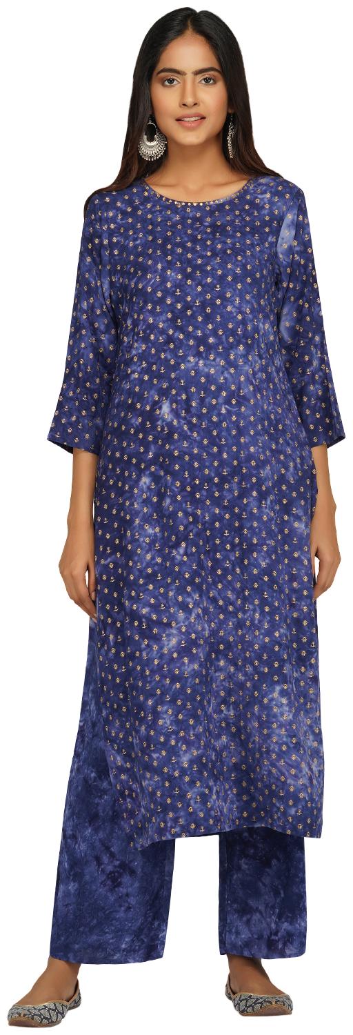 

Paislei Women Blue Printed Regular Kurta With Palazzo
