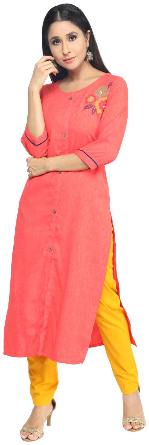 

Paislei Women Peach Embroidered Regular Kurta