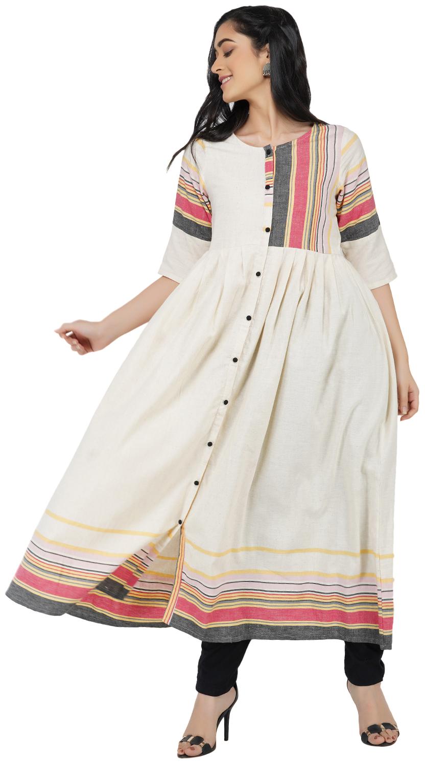 

Paislei Women Cream Striped Regular Kurti