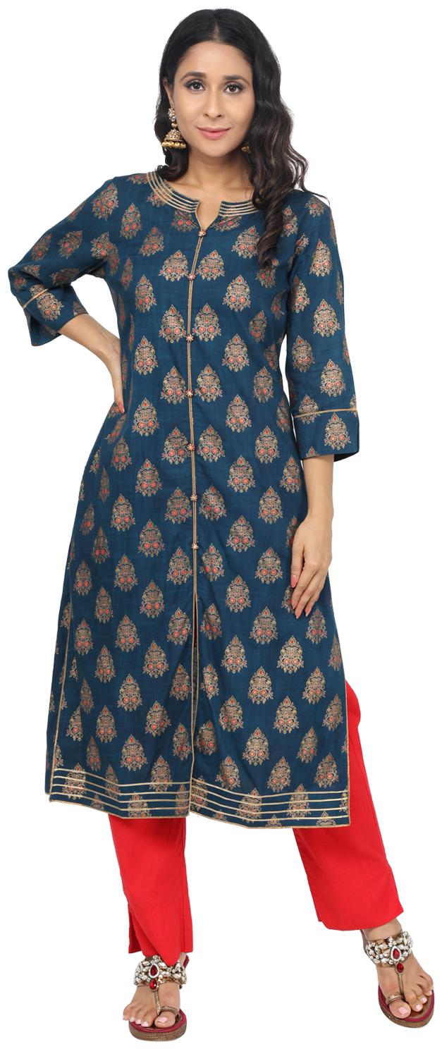 

Paislei Women Blue Floral Regular Kurti