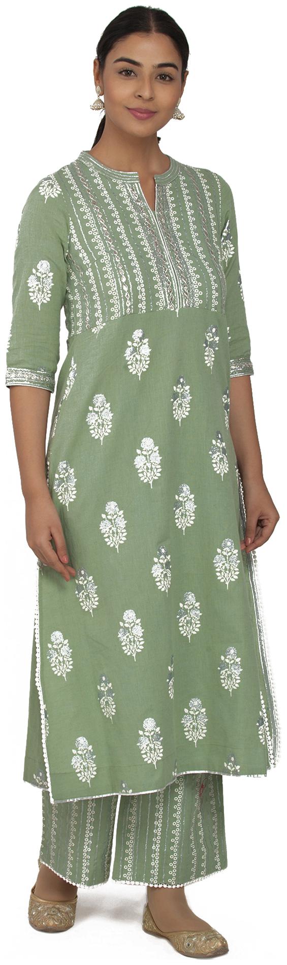 

Paislei Women Green Floral Regular Kurti With Palazzo