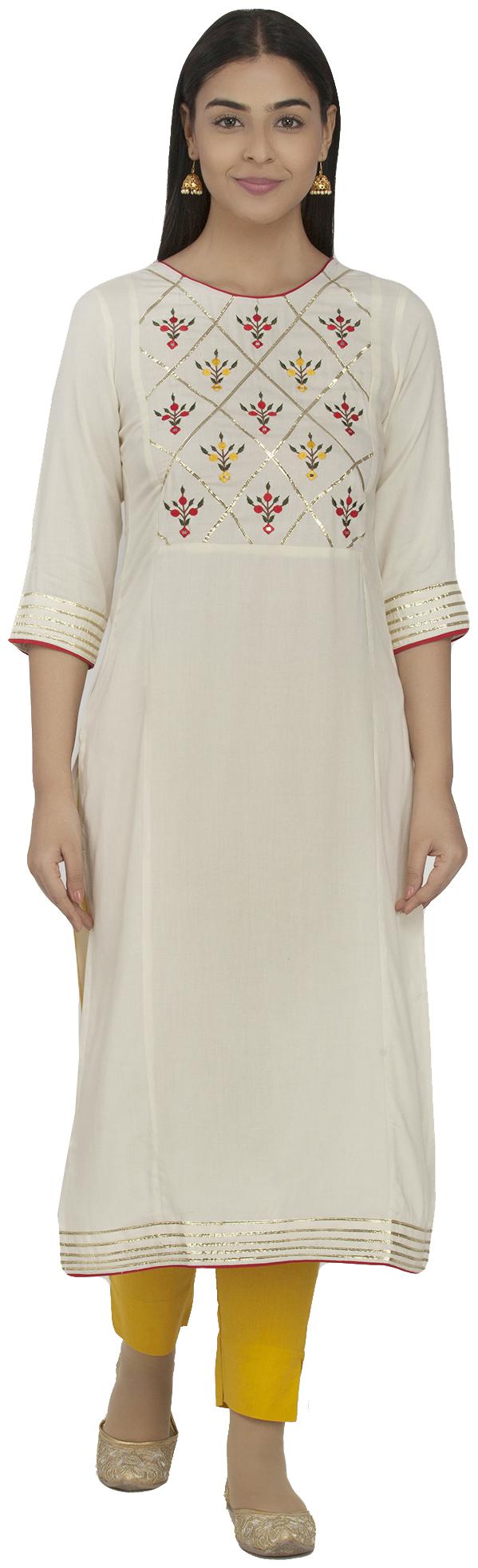 

Paislei Women White Embroidered Straight Kurti