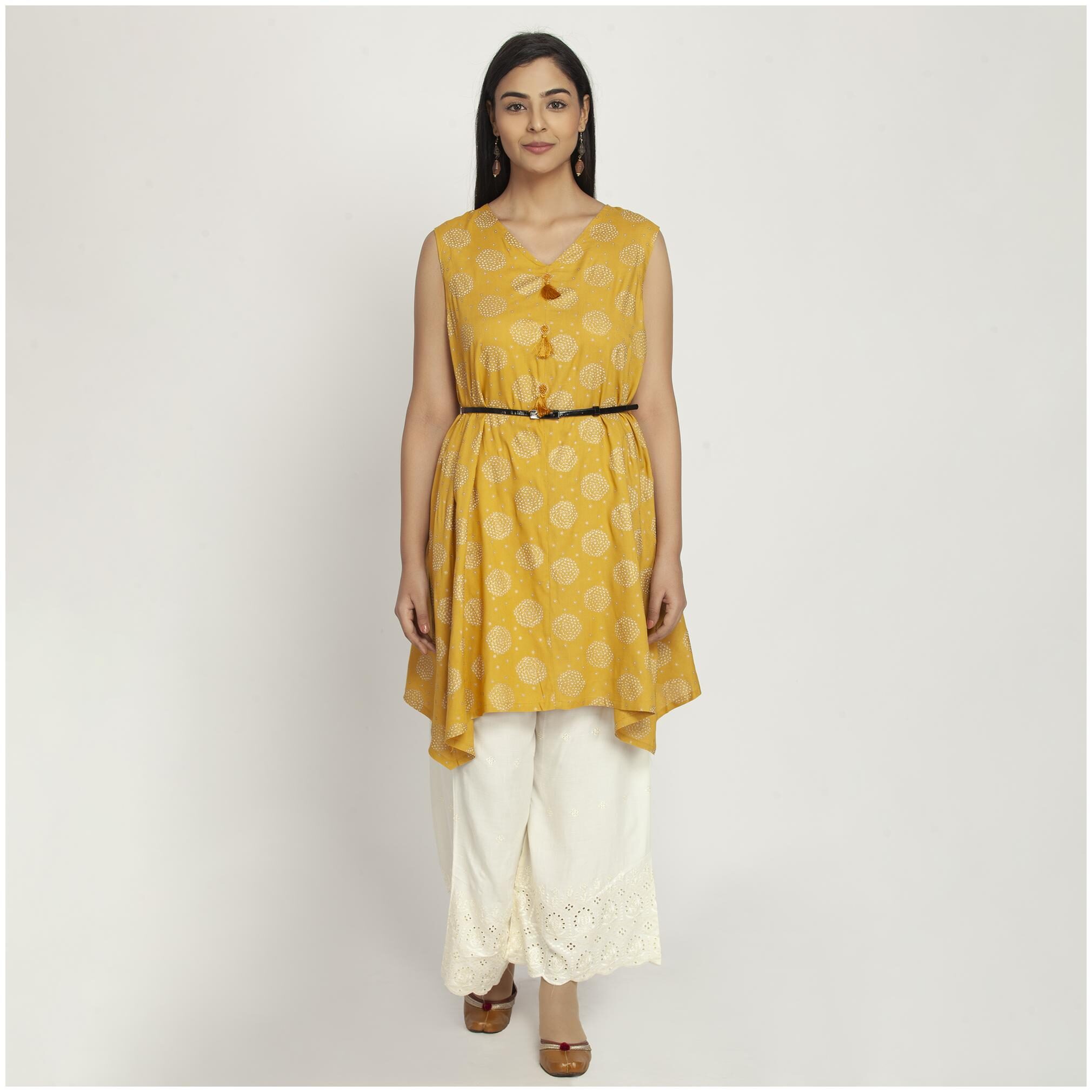 

Paislei Women Mustard Viscose Rayon Printed Kurti