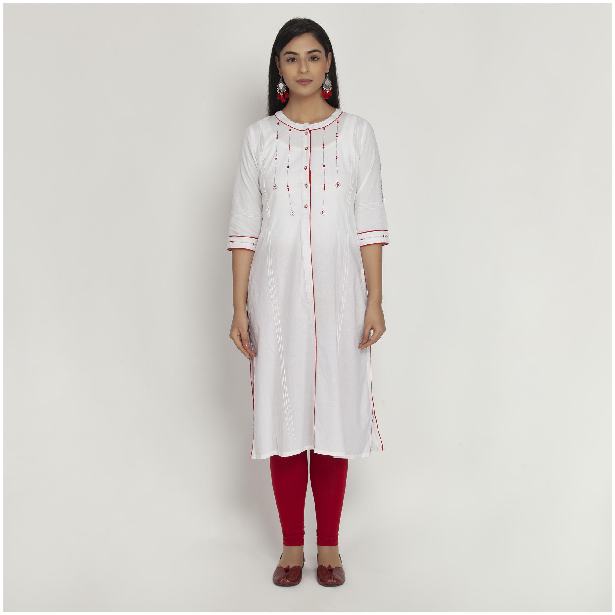 

Paislei Women White Cotton Solid Kurti