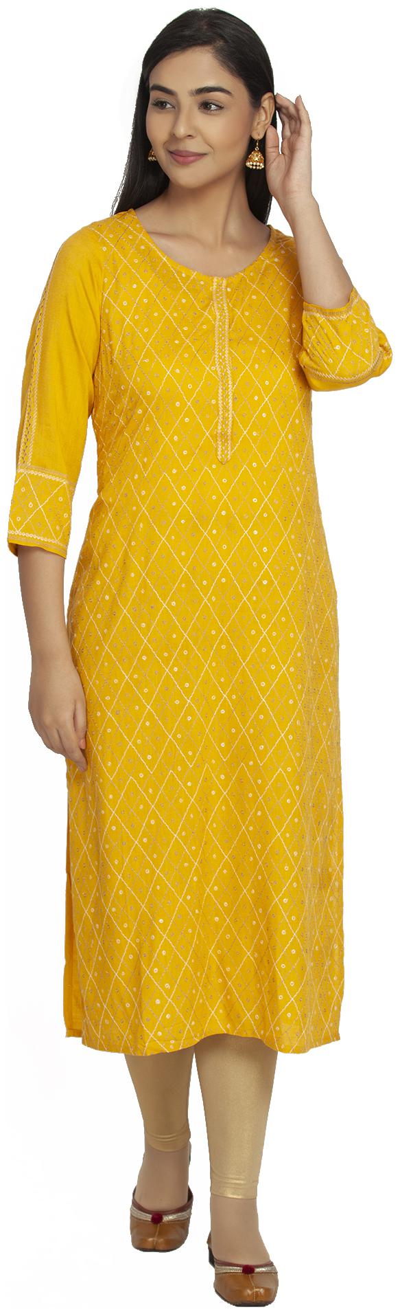 

Paislei Women Mustard Printed Straight Kurti