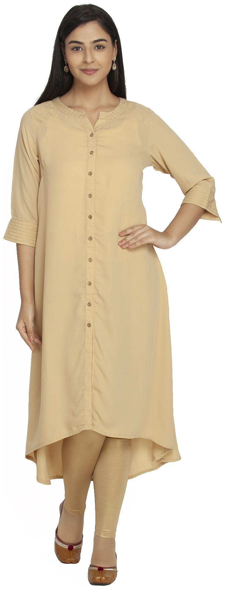 

Paislei Women Beige Blended Solid Kurti