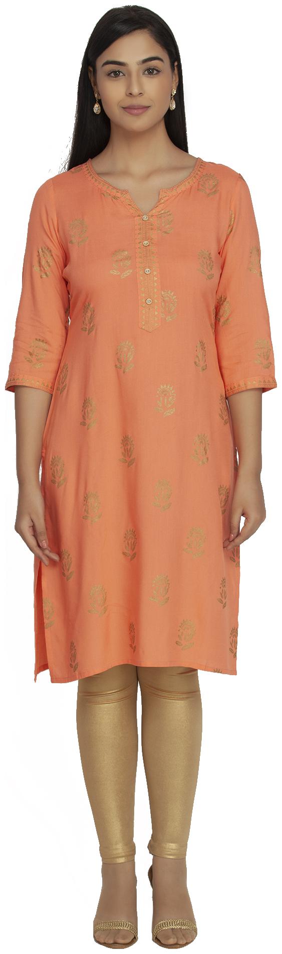 

Paislei Women Peach Floral Straight Kurti