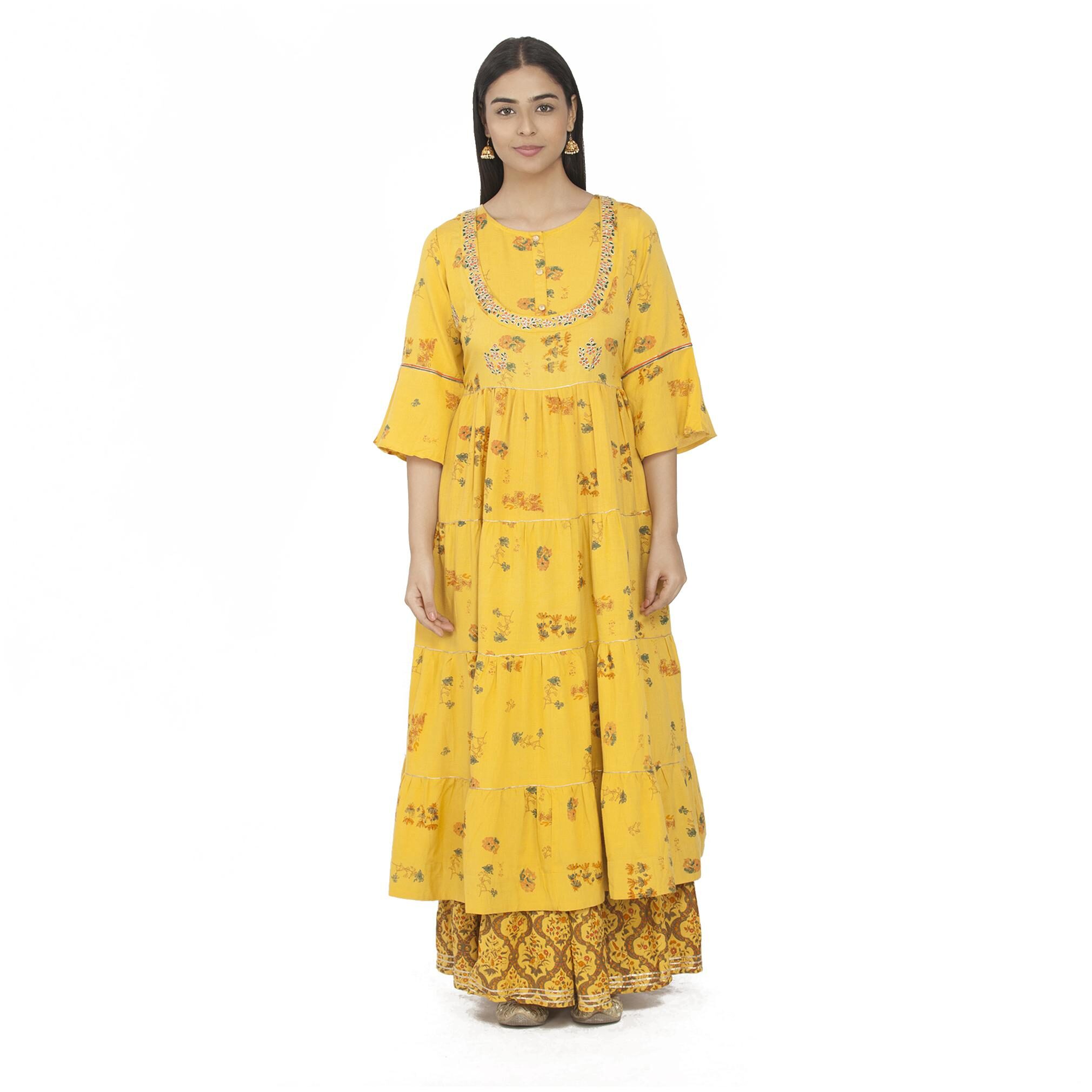 

Paislei Women Yellow Floral Regular Kurti With Palazzo
