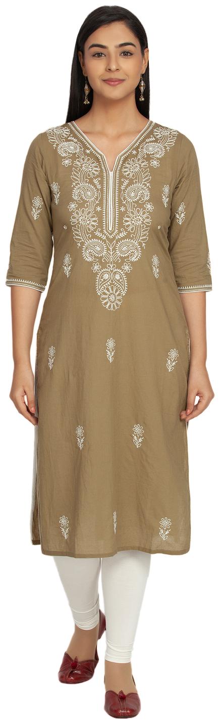 

Paislei Women Brown Floral Straight Kurti
