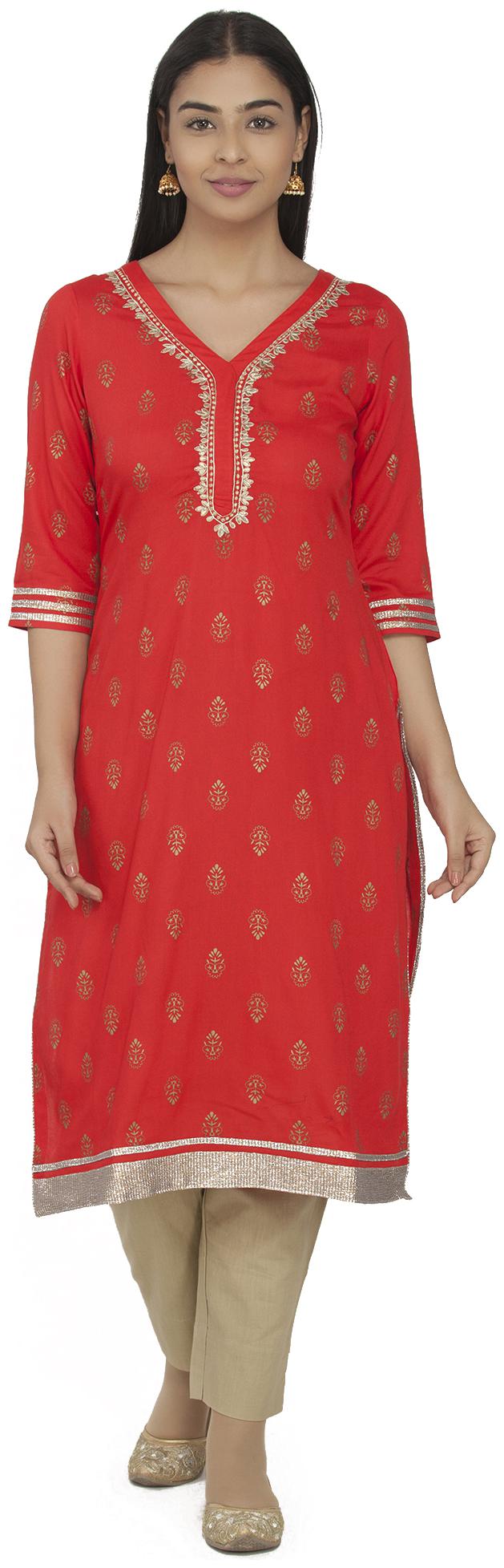 

Paislei Women Red Printed Straight Kurti