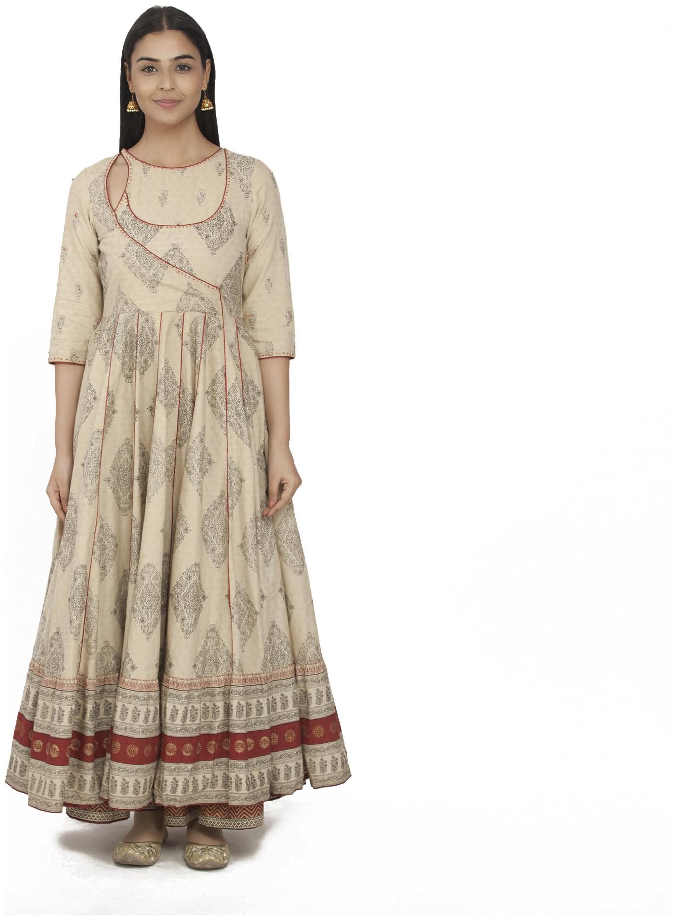 

Paislei Women Beige Floral Regular Kurti With Palazzo