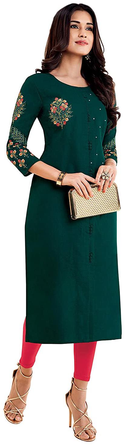 

Pakiza Women Green Embroidered Straight Kurti