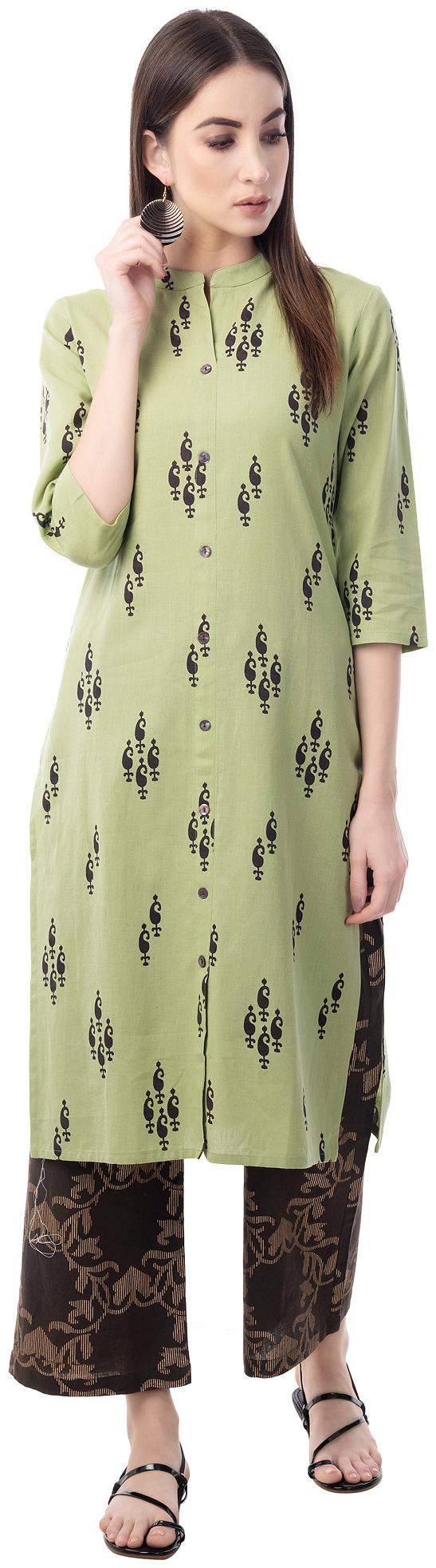 

Palakh Women Green Printed Straight Kurta With Palazzo