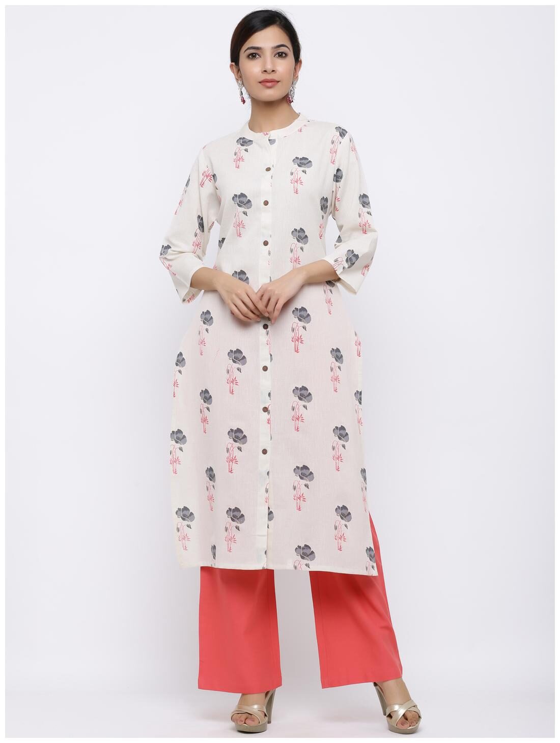 

Palakh Women White Floral Straight Kurta With Palazzo
