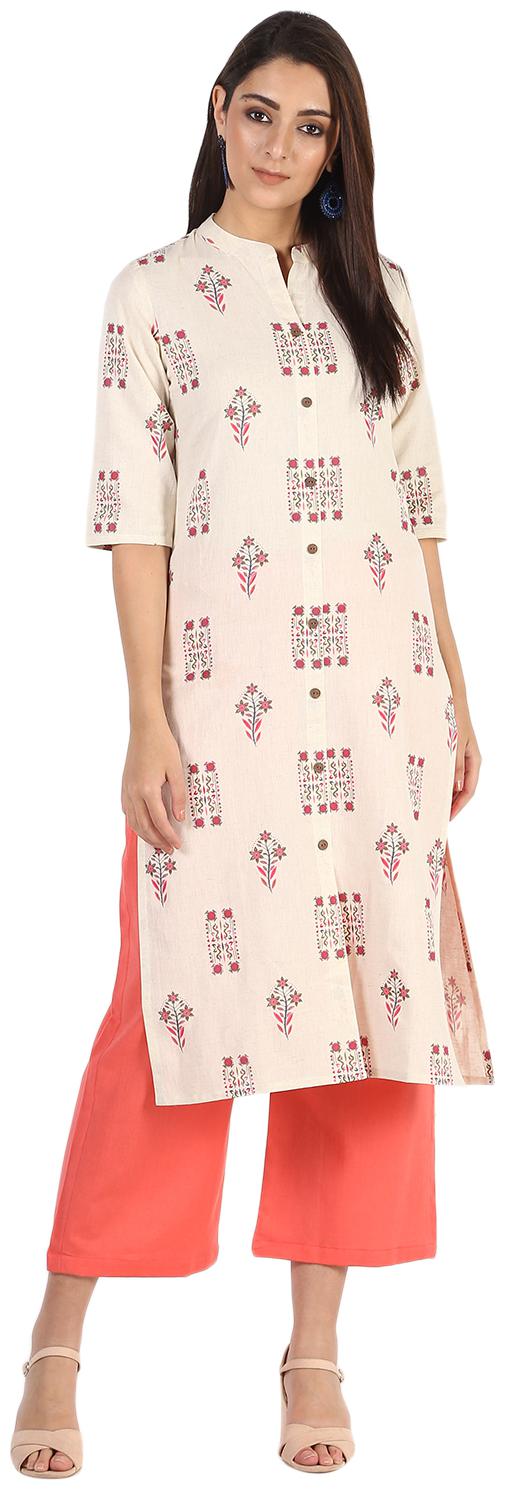 

Palakh Women White Floral Straight Kurta With Palazzo