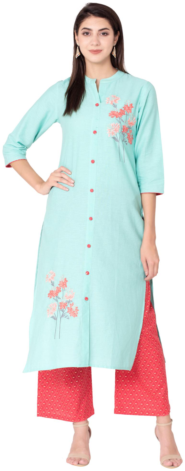 

Palakh Women Cotton Embroidered Kurta Turquoise