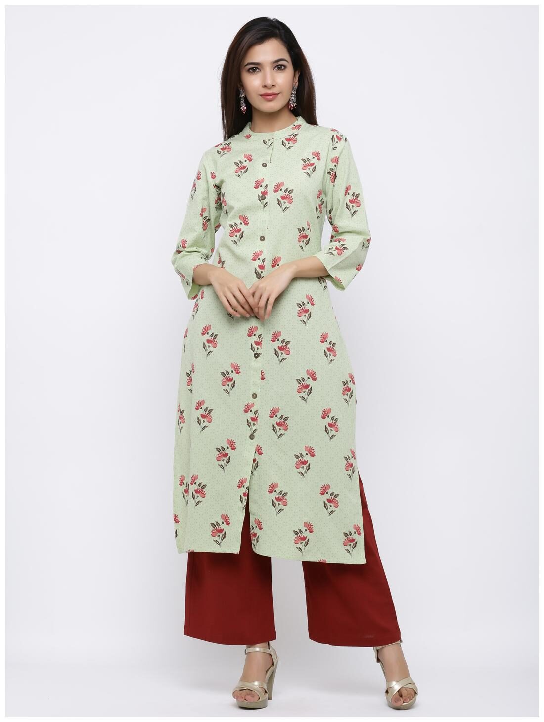 

Palakh Women Green Floral Straight Kurta With Palazzo