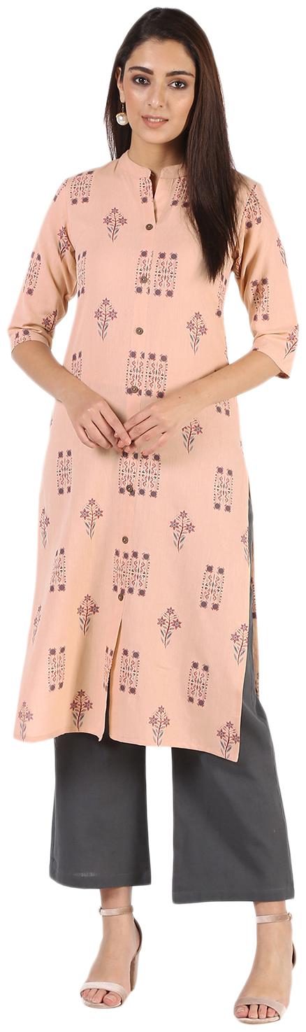 

Palakh Women Peach Floral Straight Kurta With Palazzo