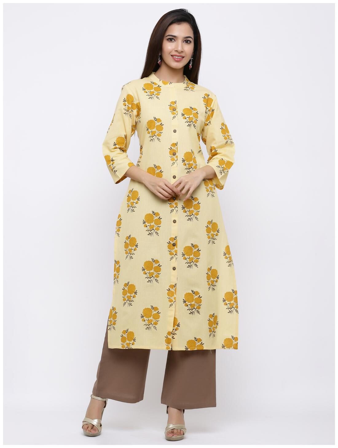 

Palakh Women Yellow Floral Straight Kurta With Palazzo