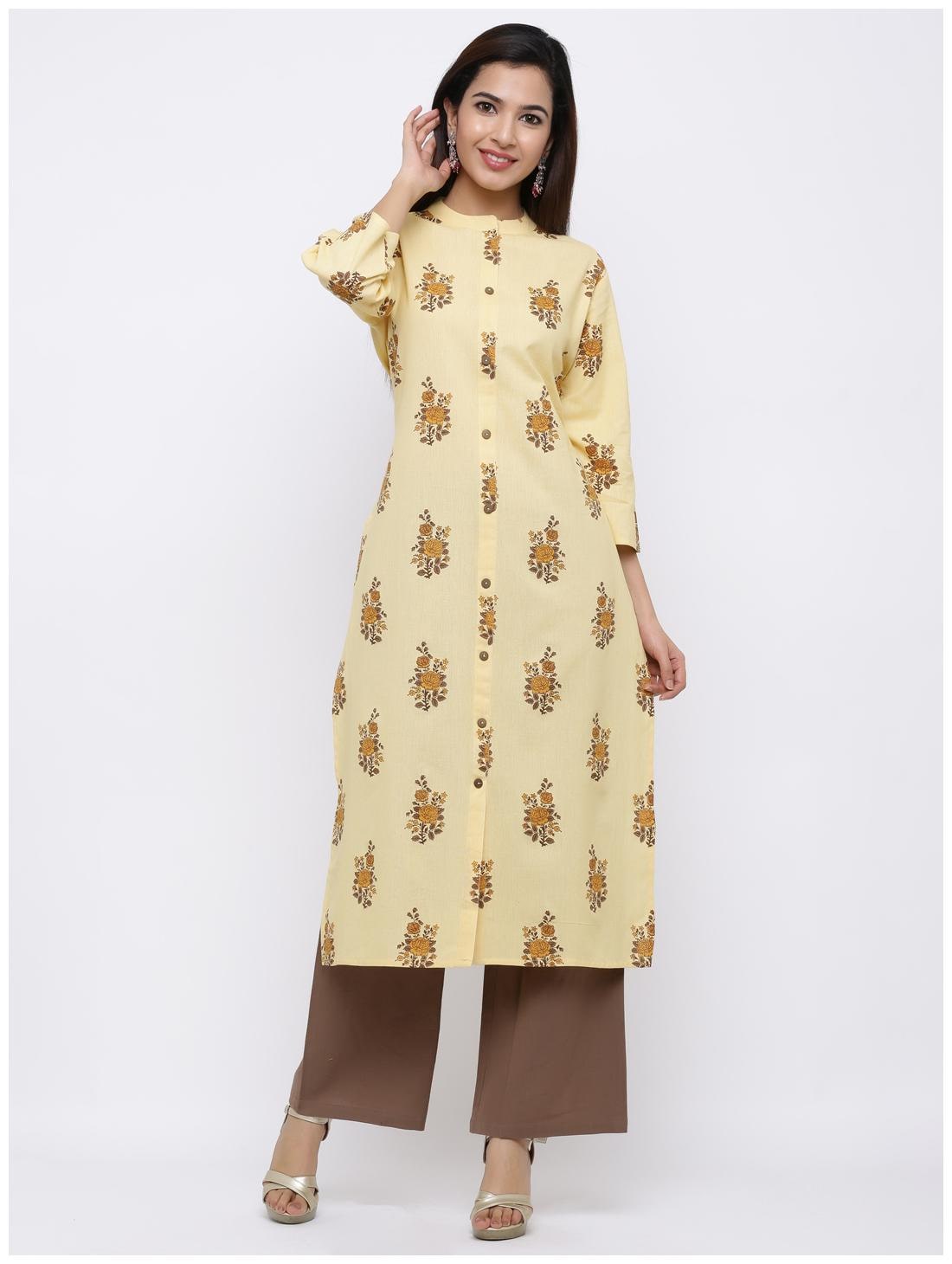 

Palakh Women Yellow Floral Straight Kurta With Palazzo